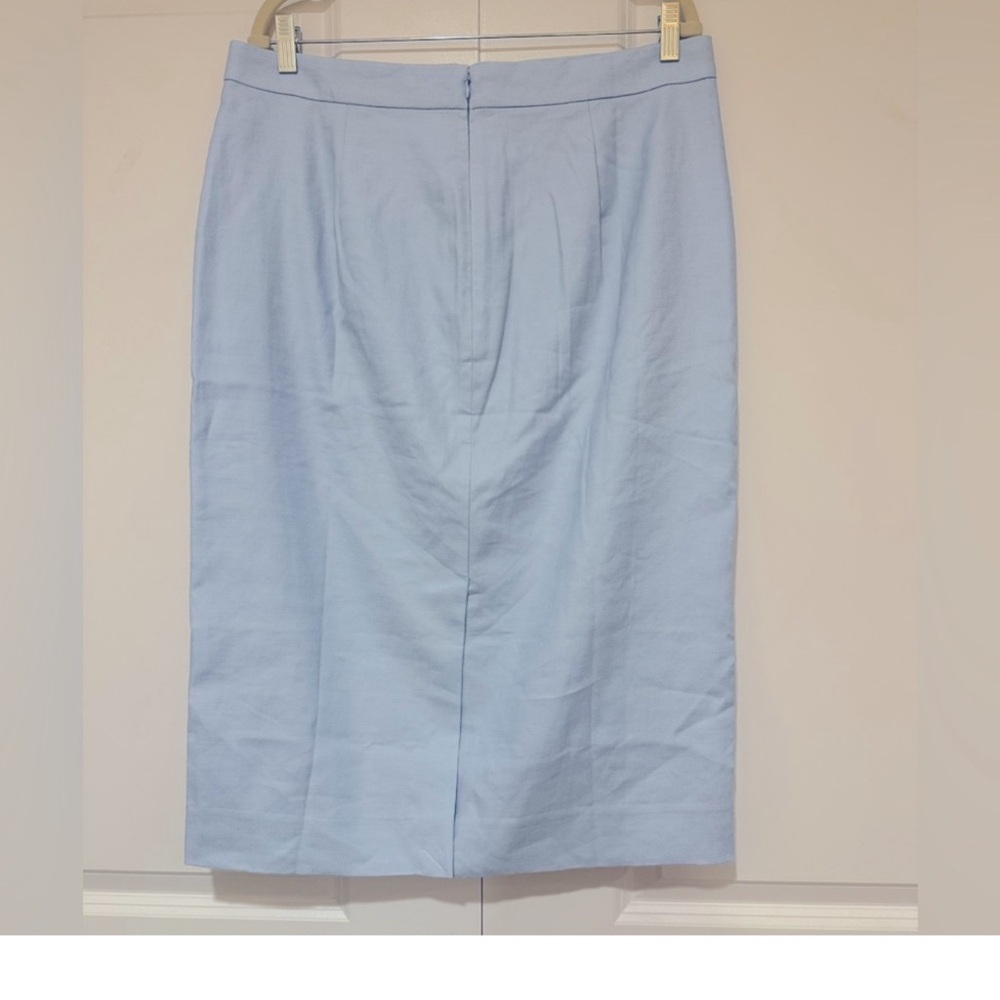 NWT J. Crew Light Blue Button-Frint Pencil Skirt no. 3 In Stretch Linen Blend - Picture 3 of 7